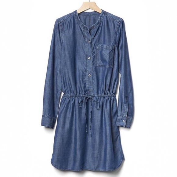 Chambray [GAP] 1/2 Button Down Mini Dress | NWT Blue Jean + Pockets | Small - Picture 15 of 16